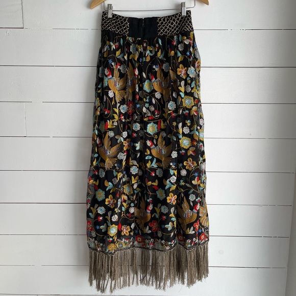 Alice + Olivia Kamryn Floral Fringe-Trim Maxi Skirt, Black/Multicolor size 2 - Picture 9 of 14